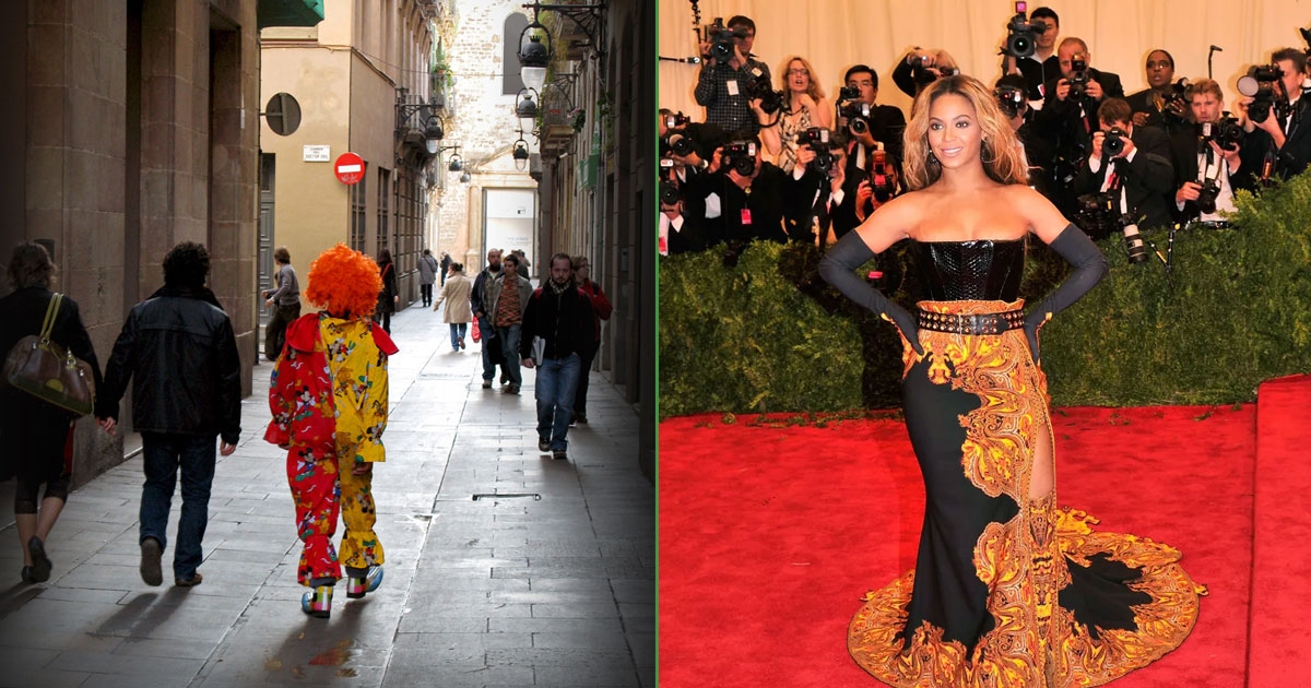 Palyaço MET Gala'nın dışında yürüyor ve gazeteciler onun kavramsal tarzına hayran kalıyor.