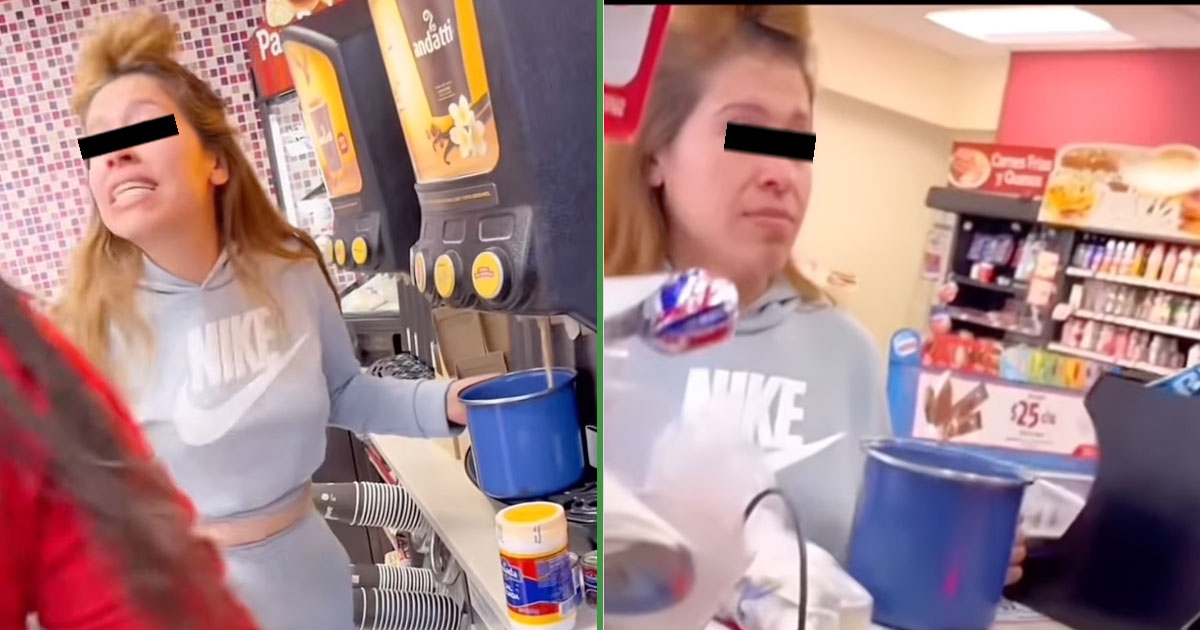 Nasce uma "Dama": uma mulher queria tirar um bule gigante de Oxxo como se fosse um "pequeno" café.