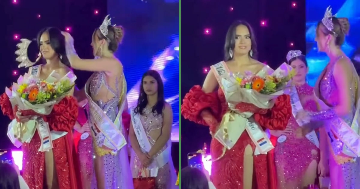 Se te borró la sonrisa: reina de belleza le tira la corona a una participante porque “se burlaba de ella”
