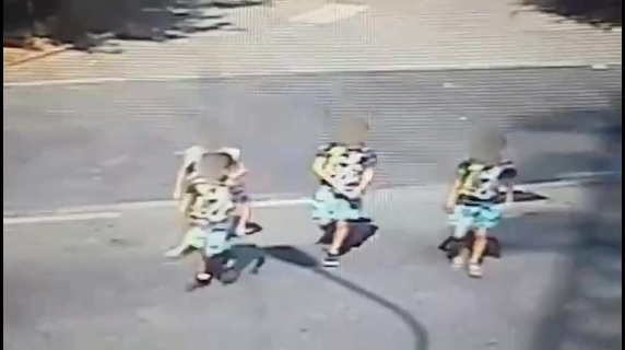 The children who ran over the elderly woman were caught on surveillance camera.