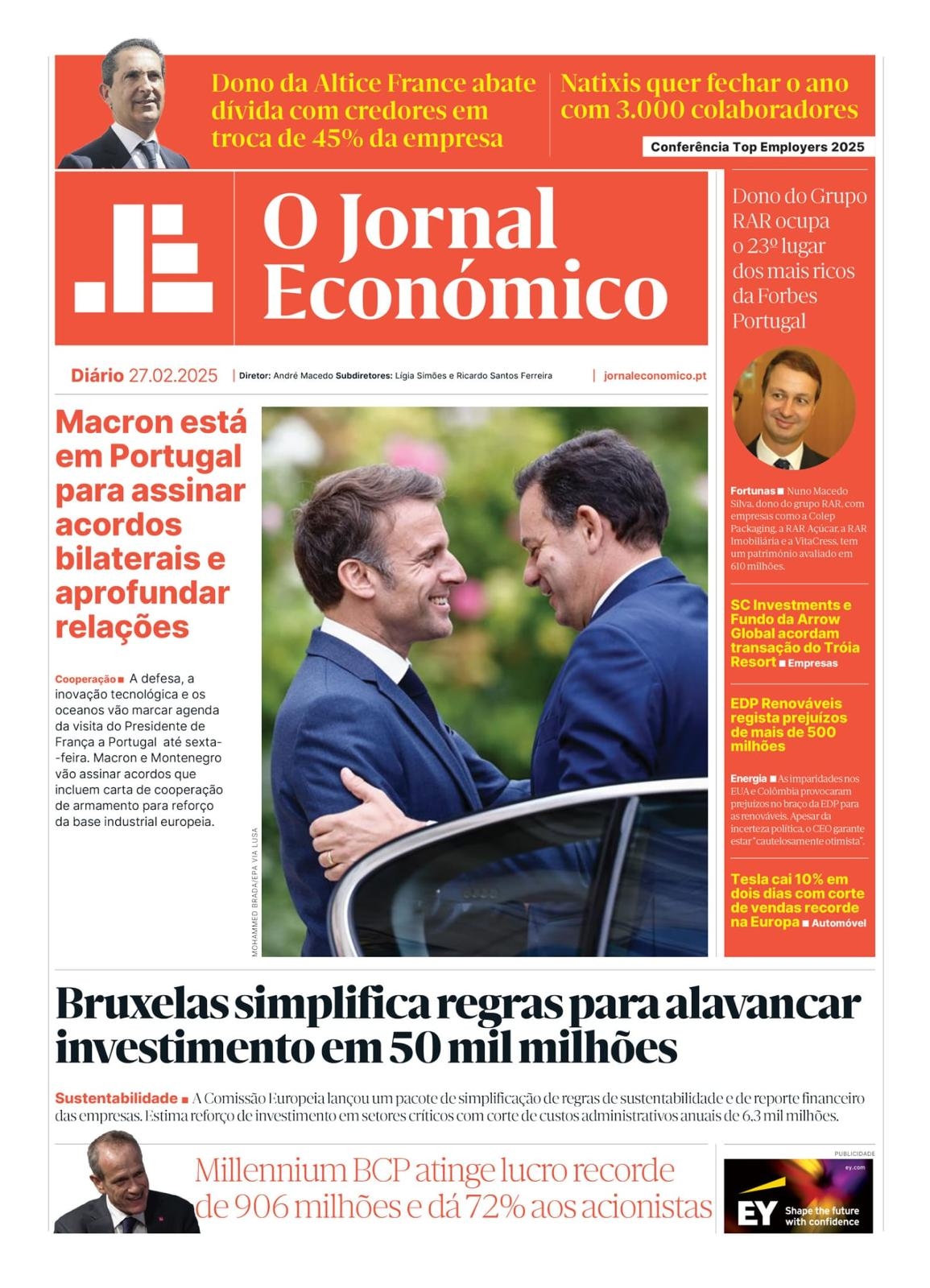 La portada del Jornal Económico del 27 de febrero