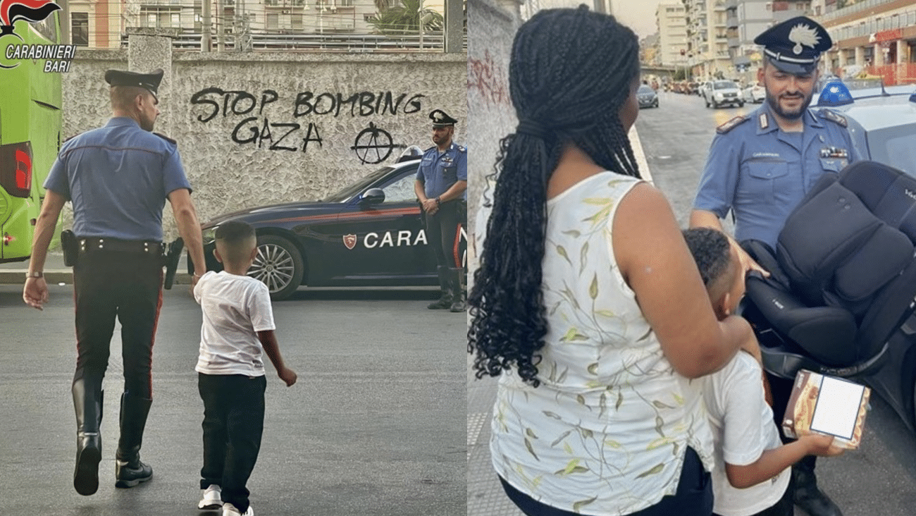Bari, een moeder die op het station vastzat zonder autostoeltje: de Carabinieri kochten er een en hielpen haar weer op weg.