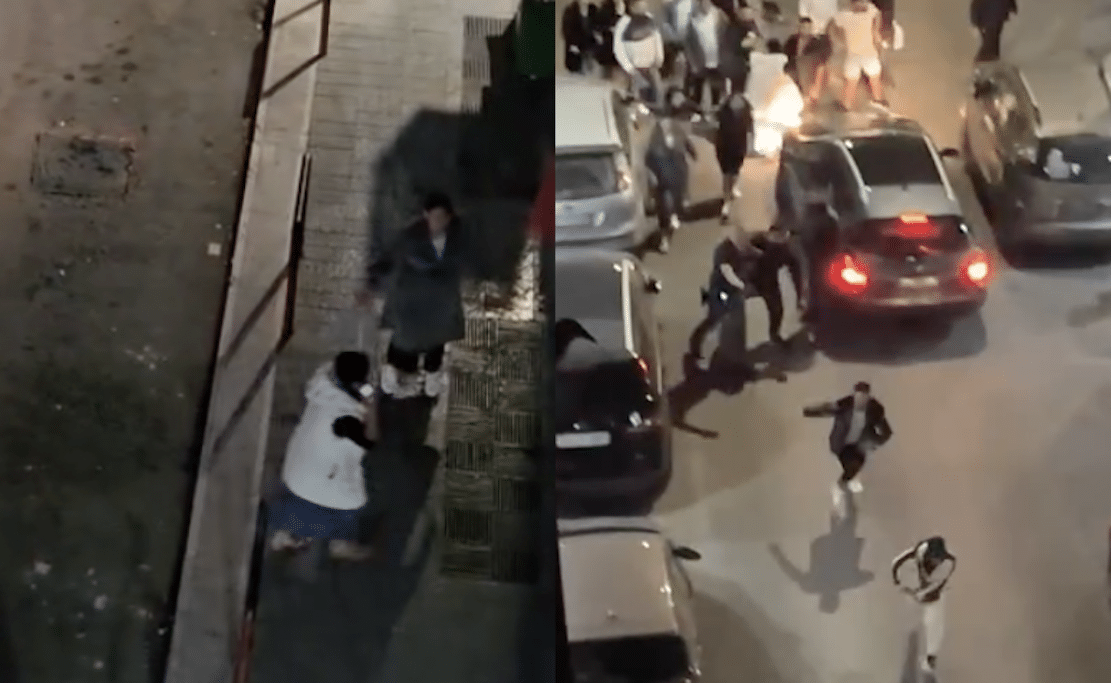Escenas de guerrilla estallan en la estación de tren de Foggia, donde se desata una pelea multitudinaria. A pocos pasos, unas mujeres atacan una tienda a garrotazos.