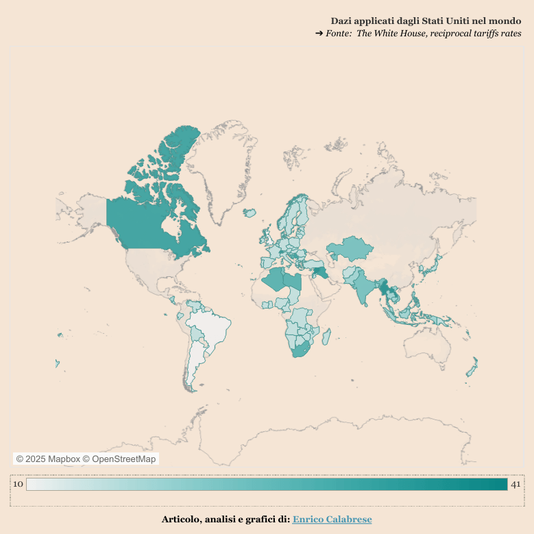 Tariffs applied by the US around the world, the map