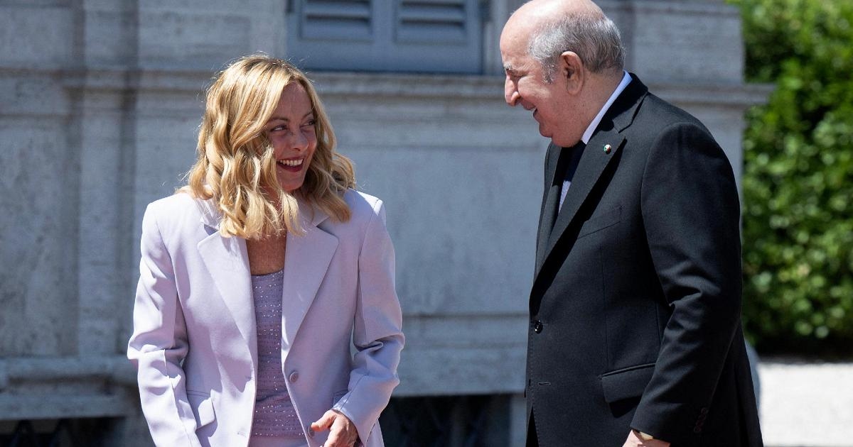Tebboune, received by Meloni at the Fifth Italy-Algeria Intergovernmental Summit at Villa Pamphili.