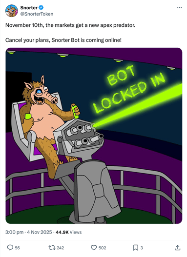 10 ноября Snorter запустит бота для торговли криптовалютой, в результате чего цена подскочит на 77%.